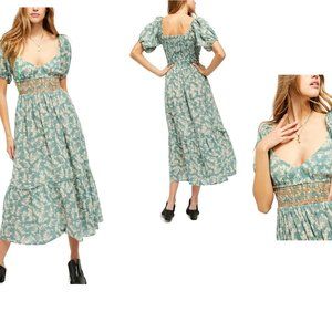 FREE PEOPLE Ellie Print Smocked Midi Dress (L)